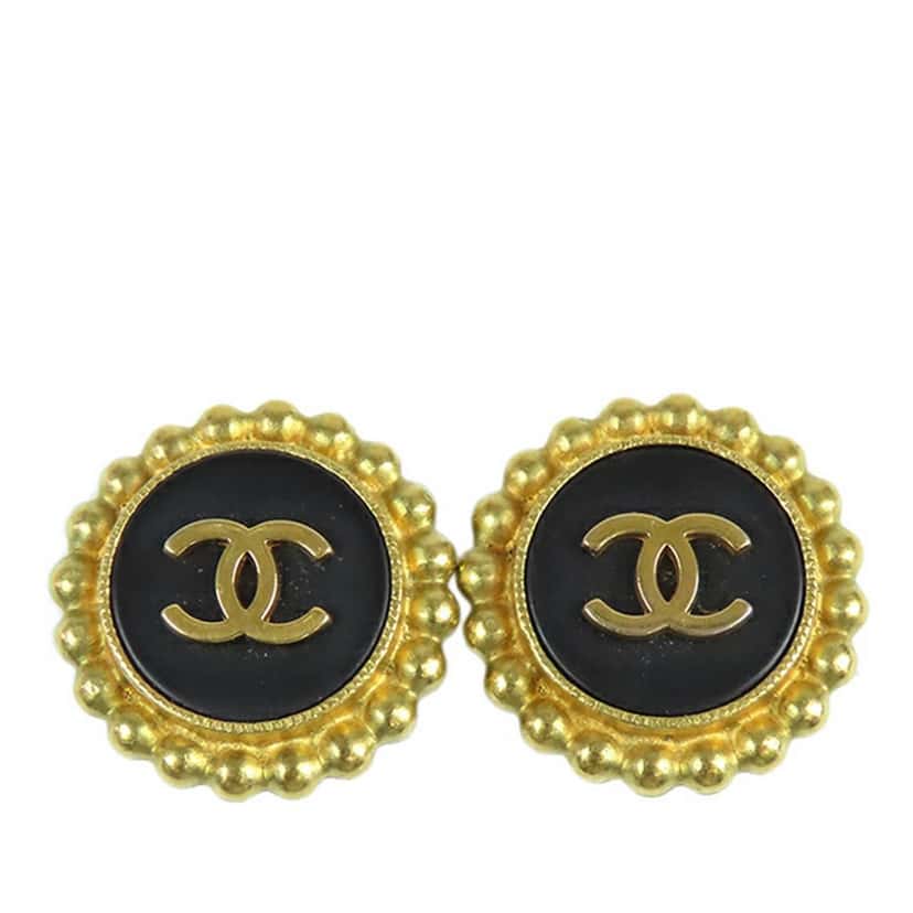 Chanel Gold Plated Resin CC Clip on Earrings Gold Metal Good condition - Front View