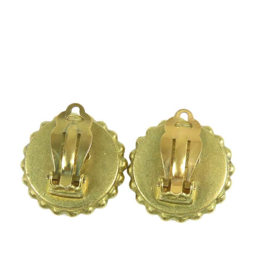 Chanel Gold Plated Resin CC Clip on Earrings Gold Metal Good condition - Back View