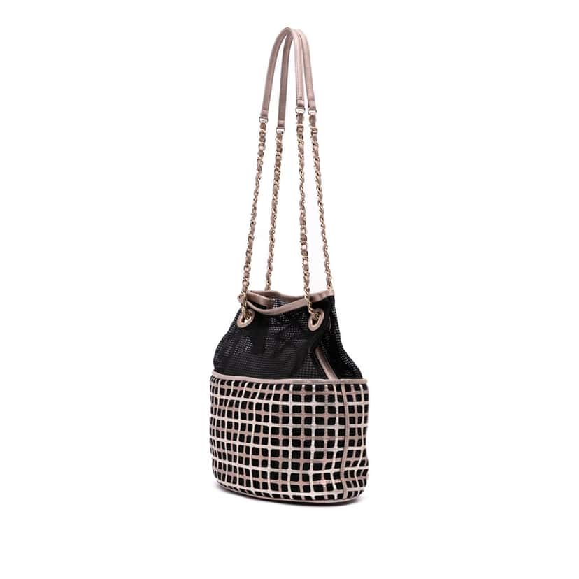Chanel CC Mesh and Metallic Calfskin Bucket Bag Black Polyester Good condition - Back View