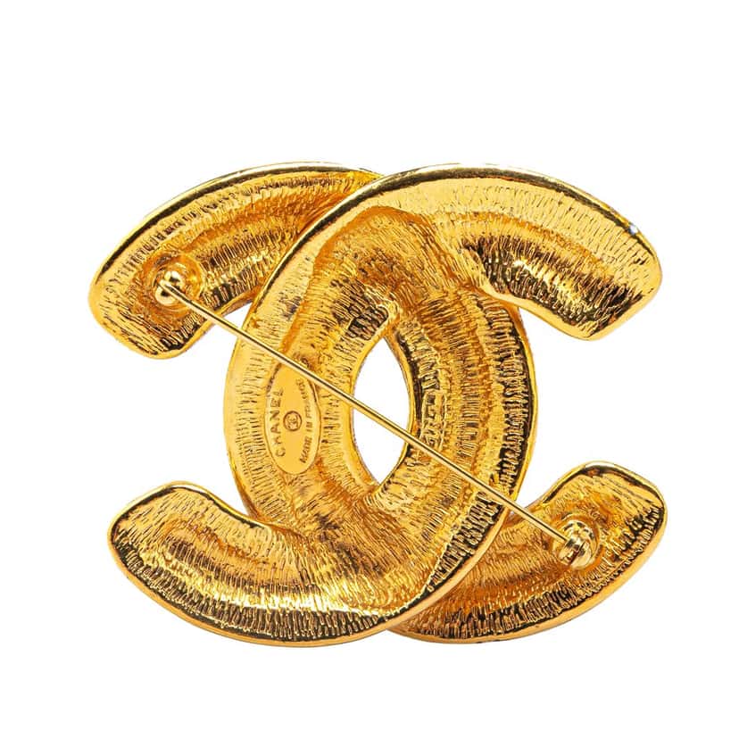 Chanel Gold Plated CC Quilted Brooch Gold Metal Good condition - Back View