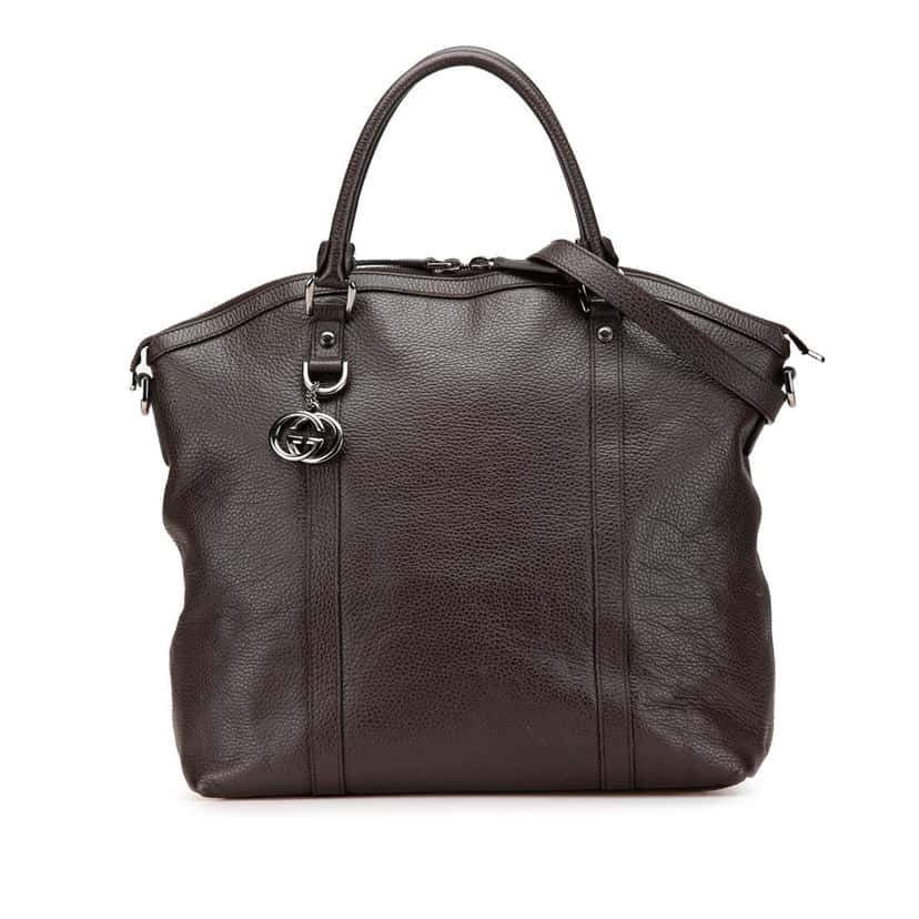 Gucci Large Leather GG Charm Dome Satchel Brown Leather Good condition - Front View