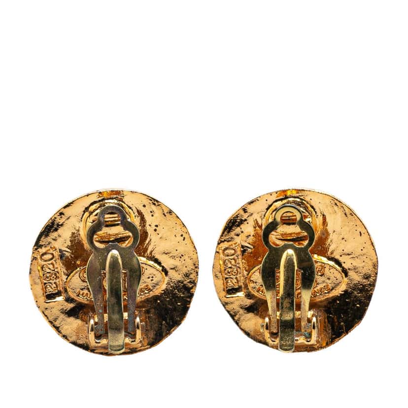 Chanel Gold Plated CC Round Clip on Earrings Gold Metal Good condition - Back View