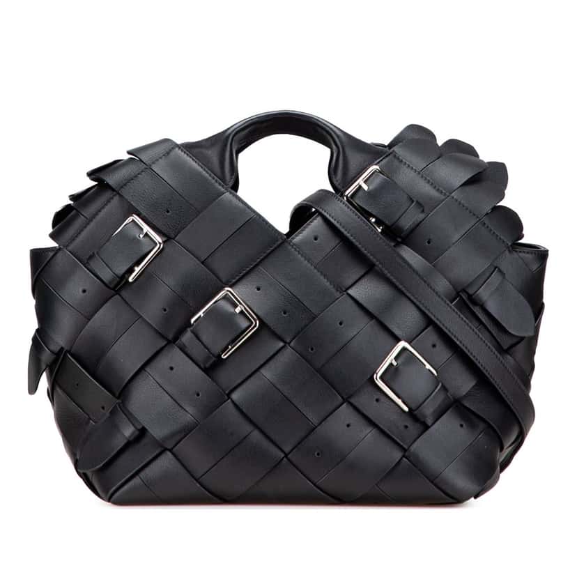 Loewe Small Woven Calfskin Buckle Surplus Basket Bag Black Leather Good condition - Front View