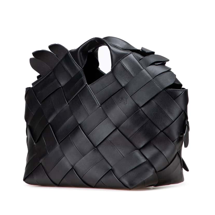 Loewe Small Woven Calfskin Buckle Surplus Basket Bag Black Leather Good condition - Back View