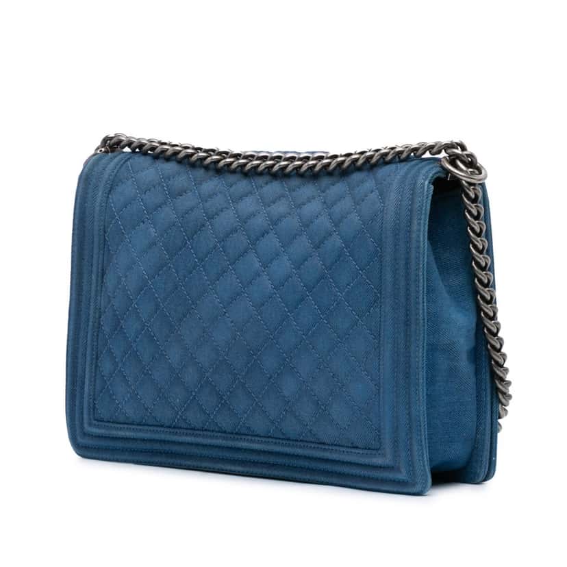 Chanel Large Quilted Denim Boy Flap Blue Denim Good condition - Back View