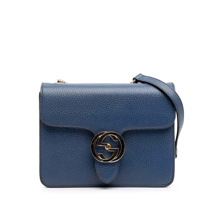 Gucci Small Dollar Calfskin Interlocking G Crossbody Blue Leather Good condition - Front View