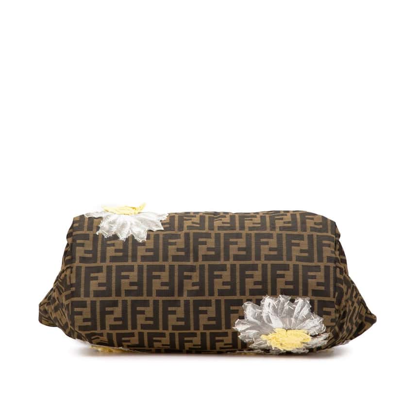 Fendi Zucca Canvas Flower Applique Tote Brown Canvas Good condition - Inside View