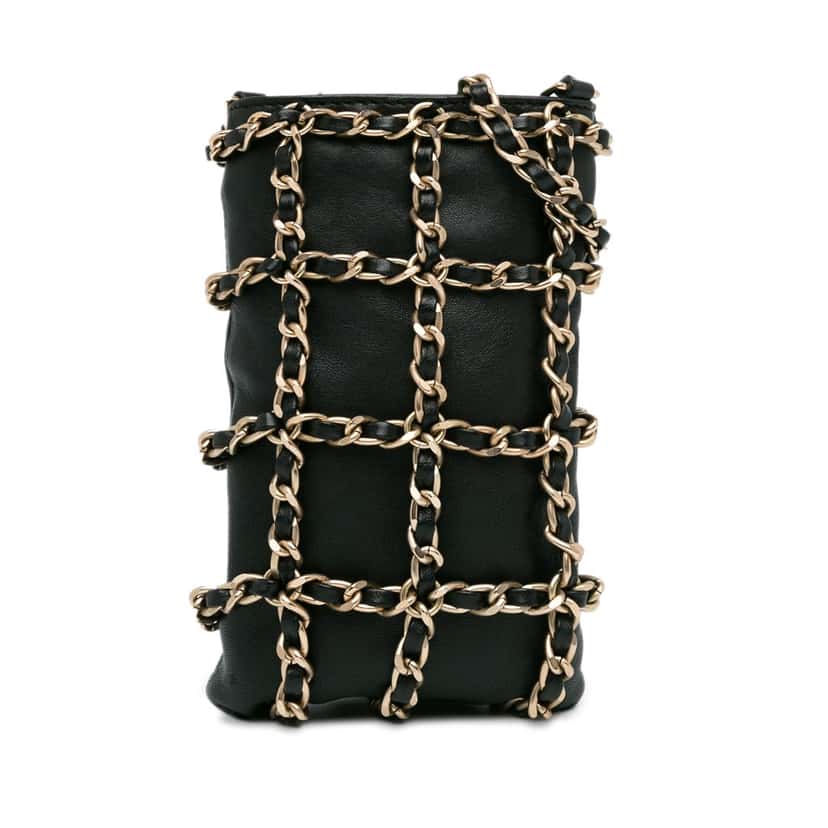 Chanel Lambskin Tech Me Out Clutch With Chain Black Leather Good condition - Front View