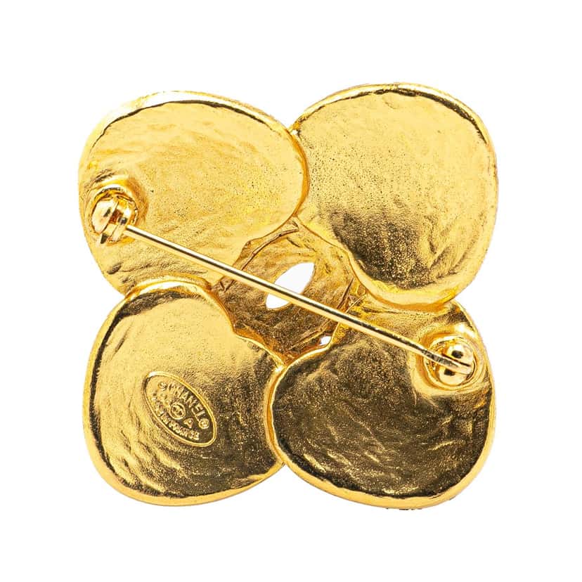 Chanel Gold Plated CC Clover Brooch Gold Metal Good condition - Back View
