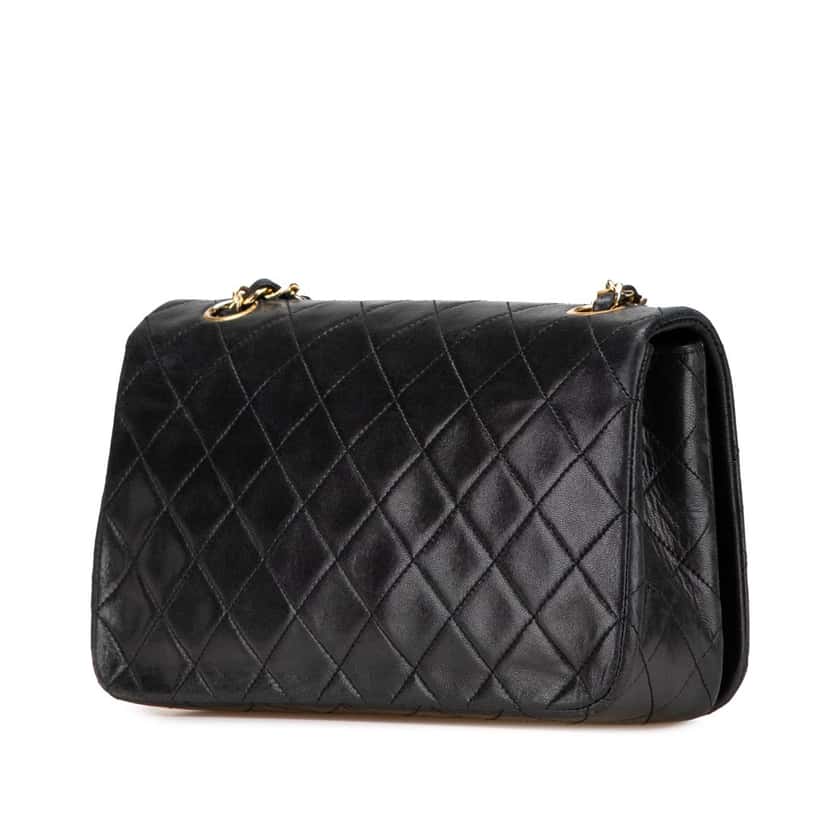 Chanel Medium Quilted Lambskin Full Flap Black Leather Good condition - Back View