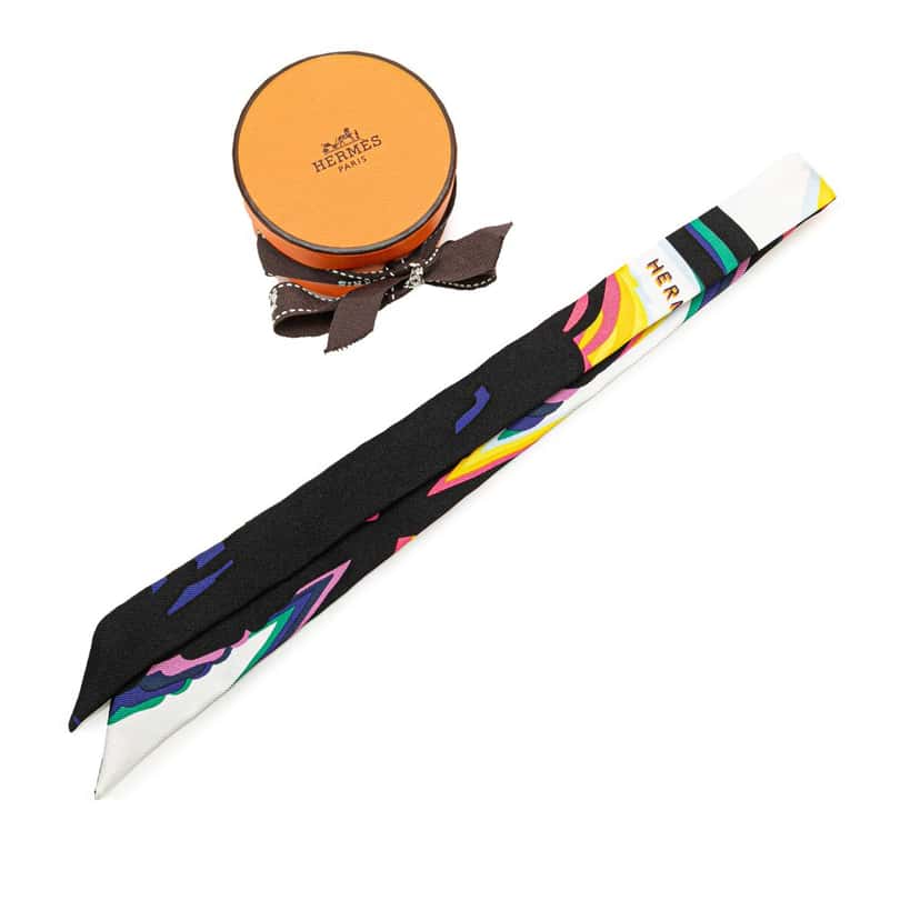 Hermès Brides De Gala Shadow Silk Twilly Scarf Black Silk Good condition - Model View