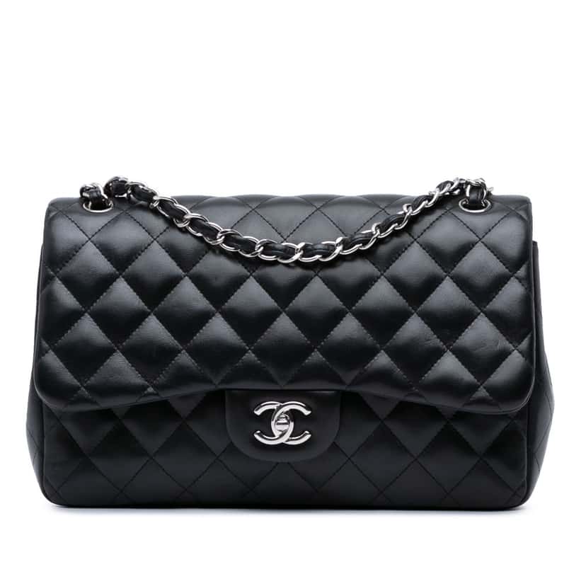 Chanel Jumbo Classic Lambskin Double Flap Black Leather Good condition - Front View