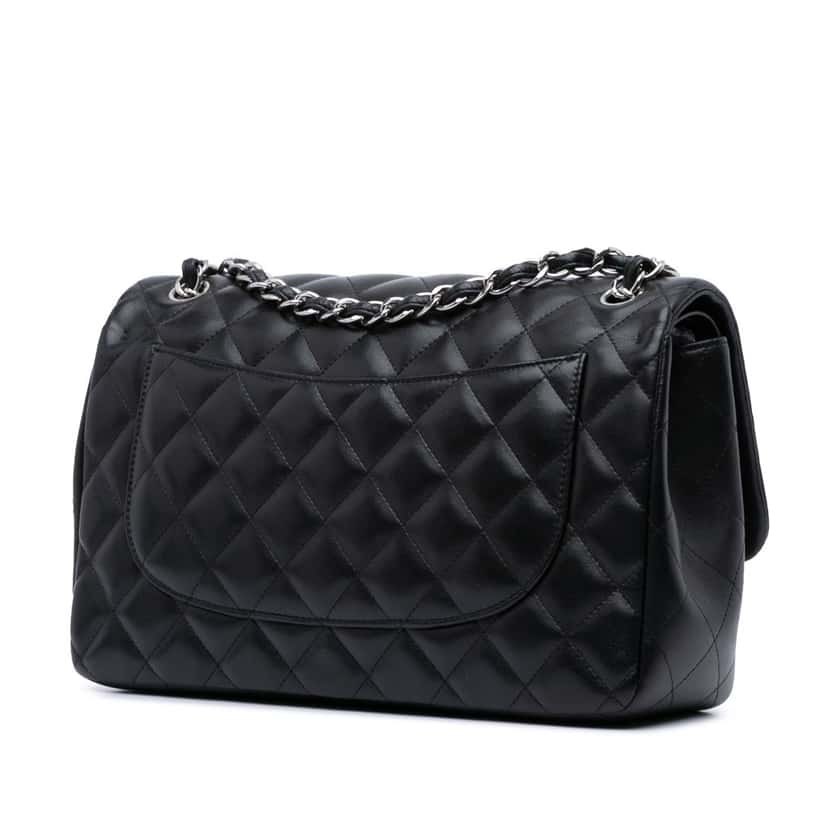 Chanel Jumbo Classic Lambskin Double Flap Black Leather Good condition - Back View
