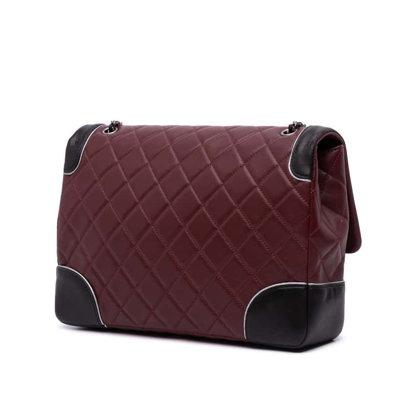Chanel Paris-Salzburg Jumbo Bicolor Quilted Lambskin Tyrolean Flap Red Leather Good condition - Back View