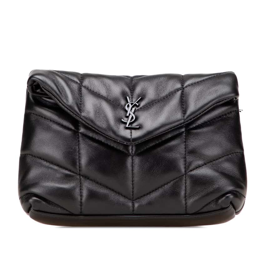 Saint Laurent Small Lambskin LouLou Puffer Clutch Black Leather Good condition - Front View