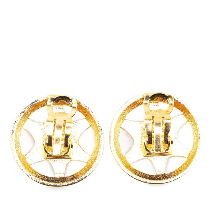 Chanel Gold Plated CC Round Star Clip On Earrings Gold Metal Good condition - Back View