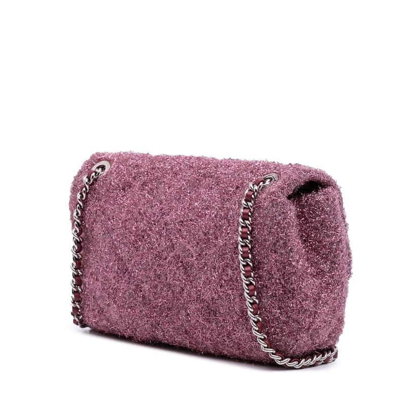 Chanel Medium Quilted Metallic Knit Pluto Glitter Flap Pink Polyester Good condition - Back View