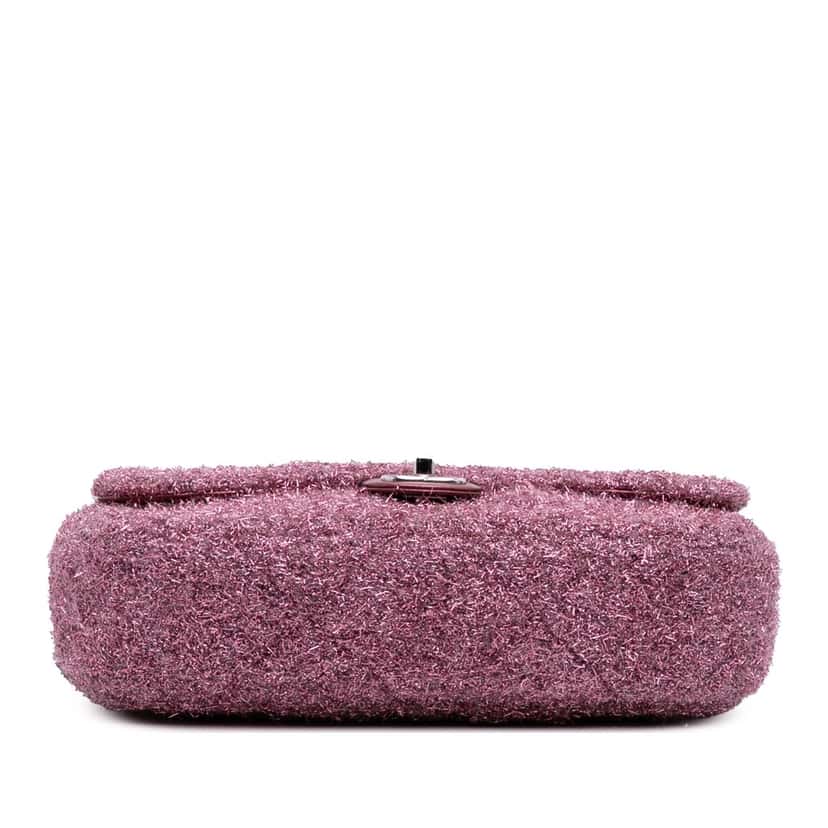 Chanel Medium Quilted Metallic Knit Pluto Glitter Flap Pink Polyester Good condition - Inside View