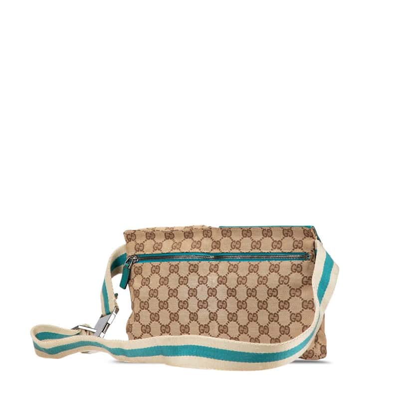 Gucci GG Canvas Web Double Pocket Belt Bag Brown Canvas Good condition - Back View