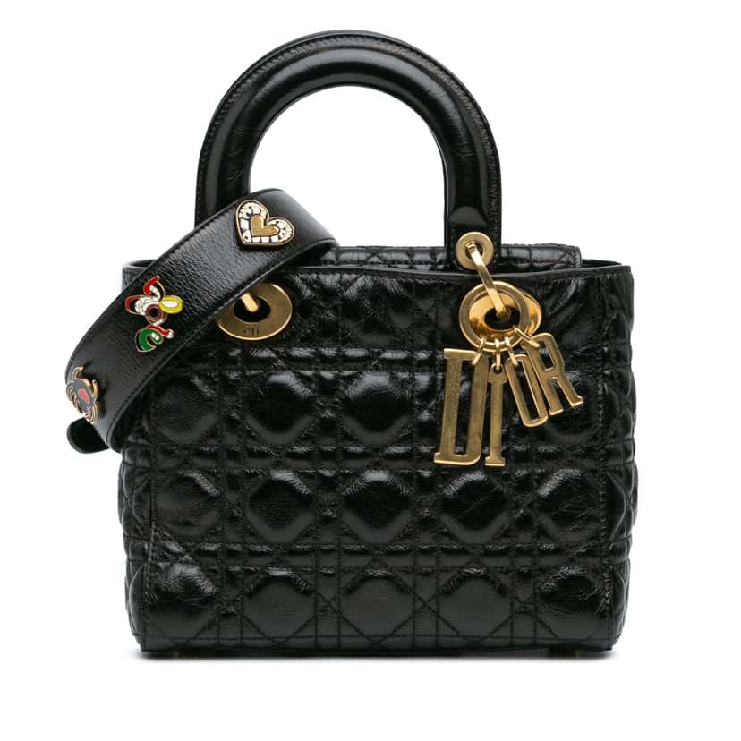 Dior Small Crinkled Patent Cannage My ABCDior Lady Dior Black Leather Good condition - Front View