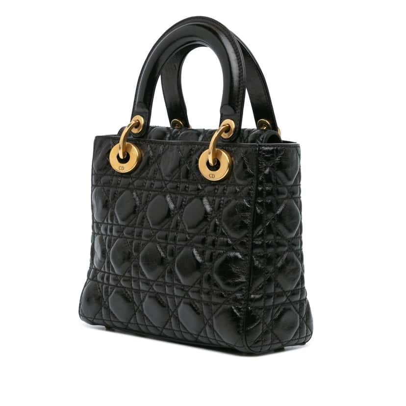 Dior Small Crinkled Patent Cannage My ABCDior Lady Dior Black Leather Good condition - Back View