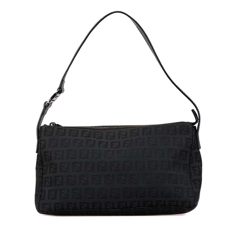 Fendi Zucchino Canvas Shoulder Bag Black Canvas Fair condition - Front View