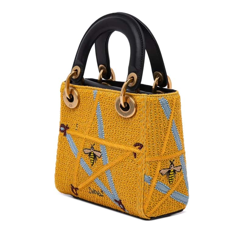 Dior Mini Embroidered Canvas Swords Lady Dior Yellow Canvas Good condition - Back View