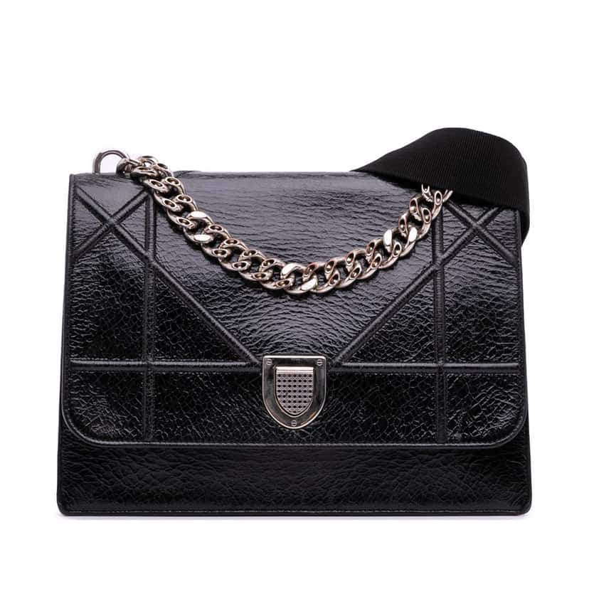 Dior Large Crackled Deerskin Diorama Satchel Black Leather Good condition - Front View
