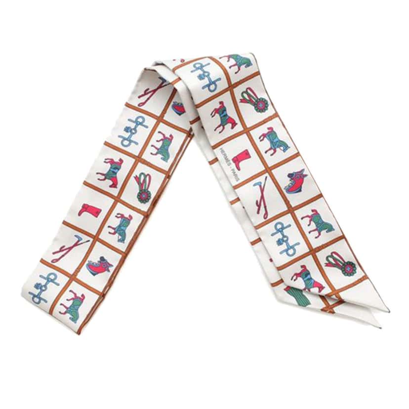 Hermès Couvertures et Tenues de Jour Silk Twilly Scarf White Silk Very good condition - Inside View