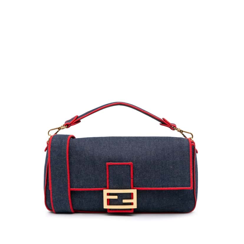 Fendi Large Denim Baguette Satchel Blue Denim Good condition - Front View