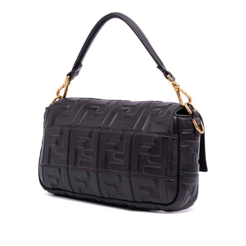 Fendi Zucca Embossed Leather Baguette Satchel Black Leather Good condition - Back View