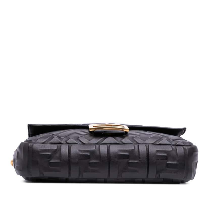 Fendi Zucca Embossed Leather Baguette Satchel Black Leather Good condition - Inside View