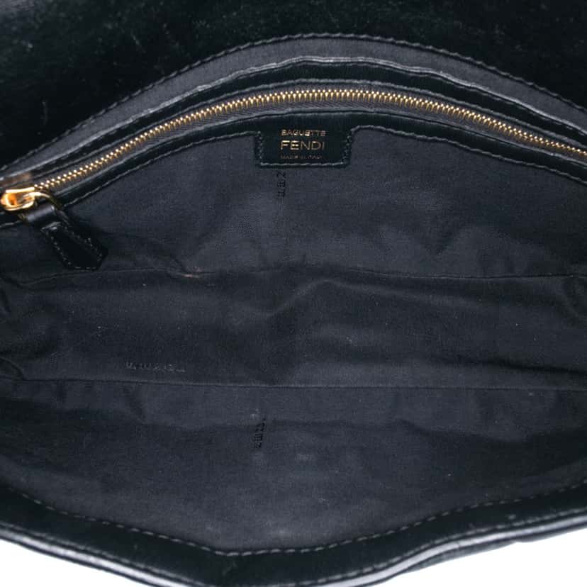 Fendi Zucca Embossed Leather Baguette Satchel Black Leather Good condition - Model View