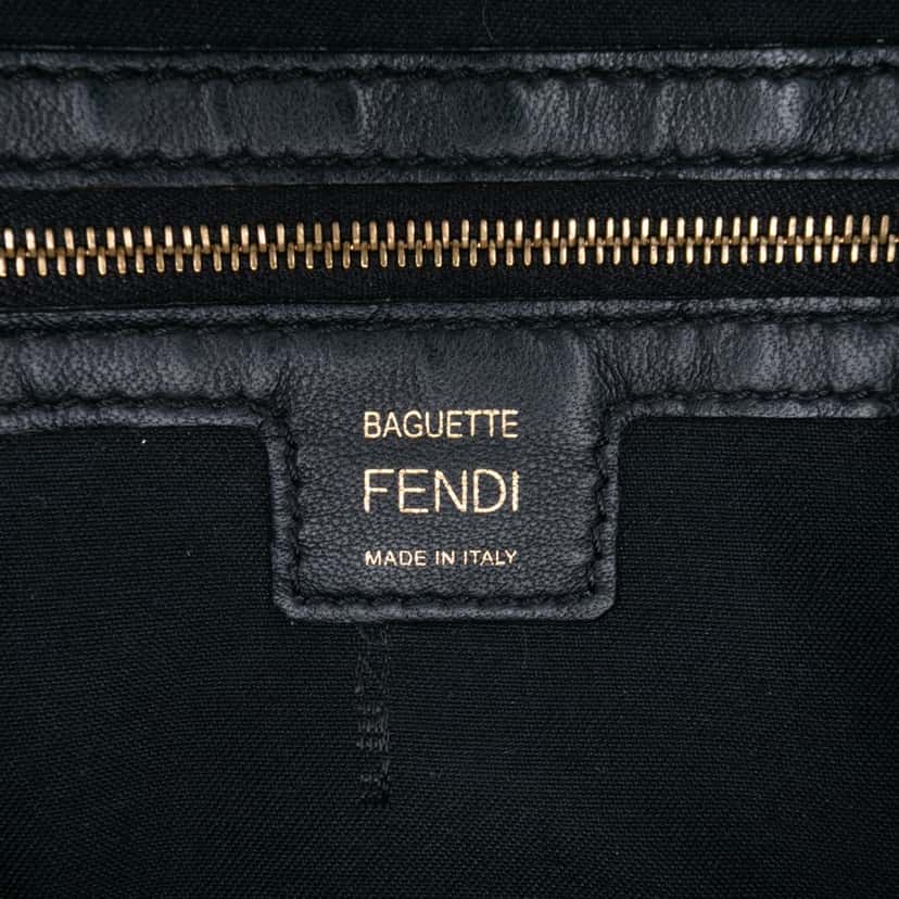Fendi Zucca Embossed Leather Baguette Satchel Black Leather Good condition - Box View