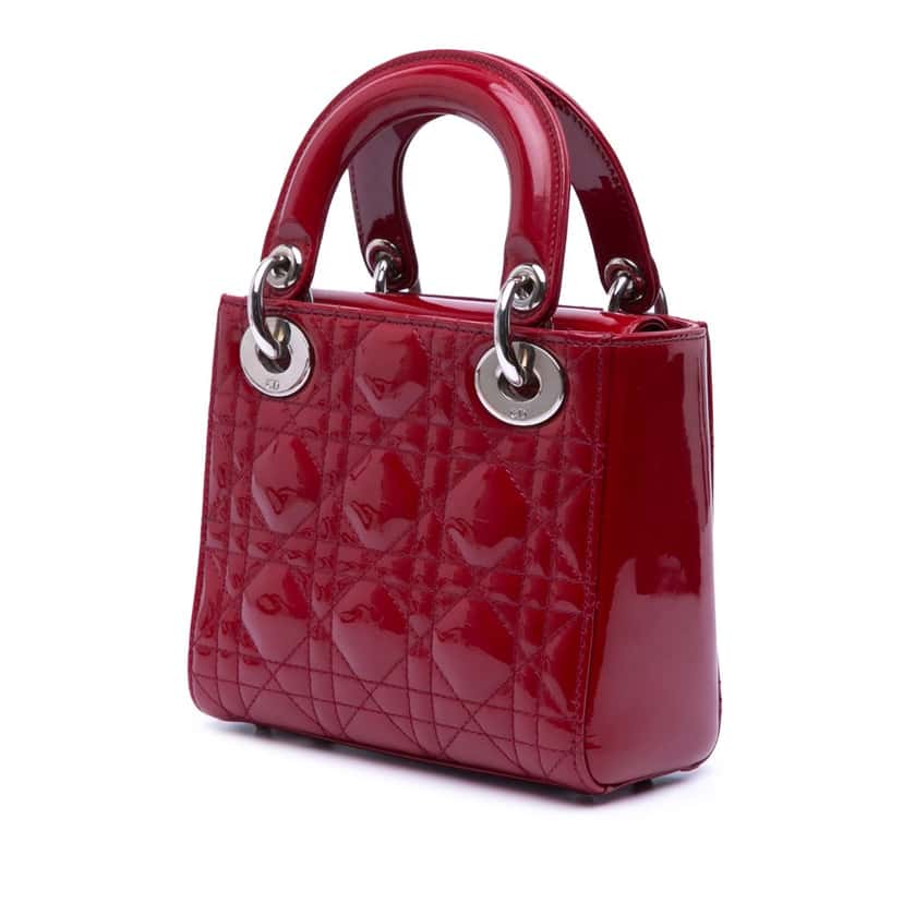 Dior Mini Patent Cannage Lady Dior Red Leather Good condition - Back View