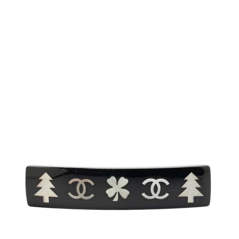 Chanel Resin CC Camellia Hair Barrette Black Good condition - Front View