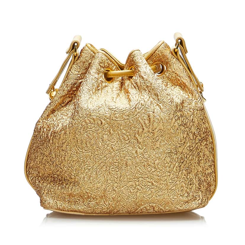 Chanel Brocade Bucket Bag Gold Silk Good condition - Inside View