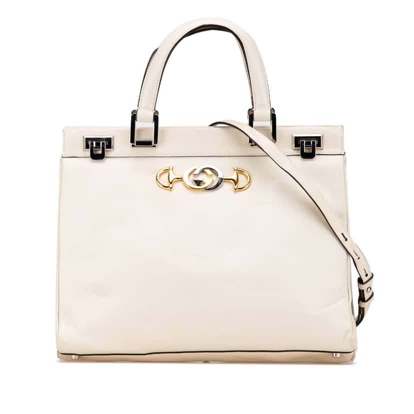 Gucci Medium Leather Zumi Top Handle Bag White Leather Good condition - Front View