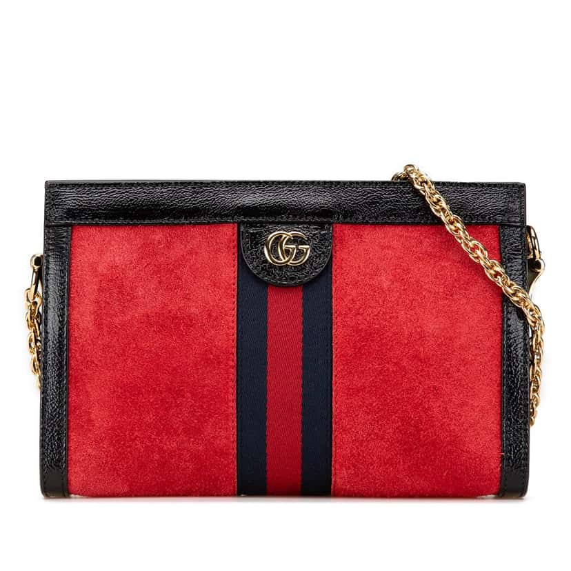 Gucci Small Suede Ophidia Chain Crossbody Red Leather Good condition - Front View
