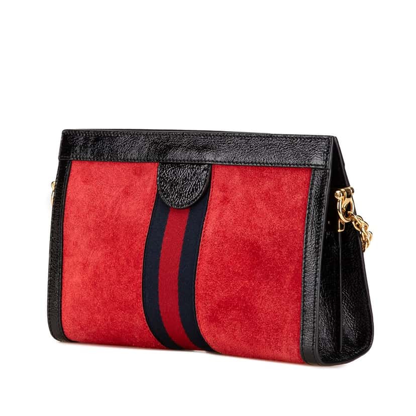 Gucci Small Suede Ophidia Chain Crossbody Red Leather Good condition - Back View