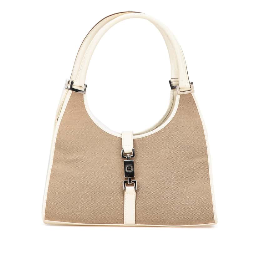 Gucci Canvas Jackie Bardot Shoulder Bag Brown Canvas Good condition - Front View