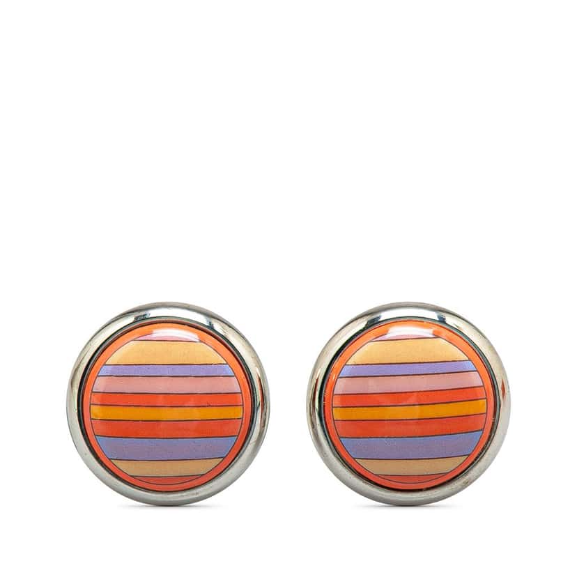 Hermès Enamel Stripe Cloisonne Clip On Earrings Orange Good condition - Front View