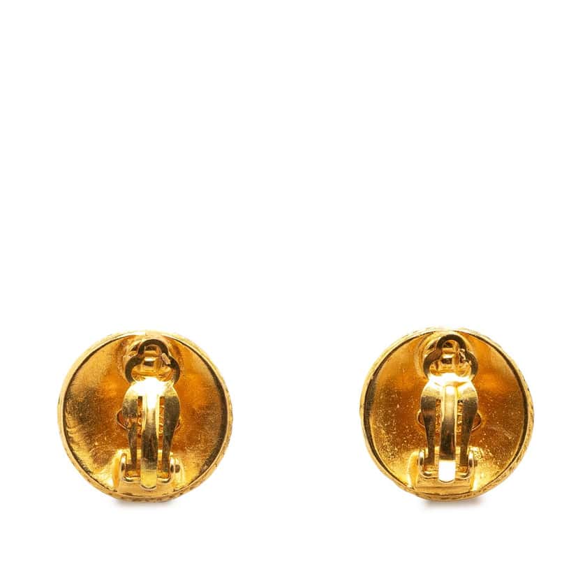 Chanel CC Gold Plated Button Clip On Earrings Gold Metal Good condition - Back View
