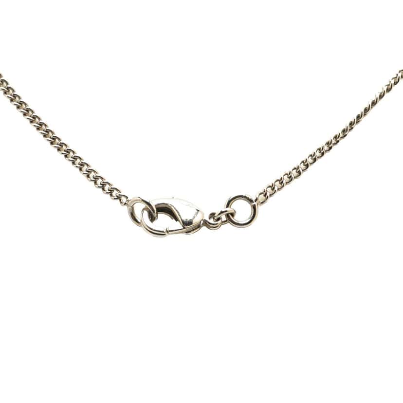 Chanel Palladium Plated Rhinestone CC Pendant Necklace Silver Brass Good condition - Back View