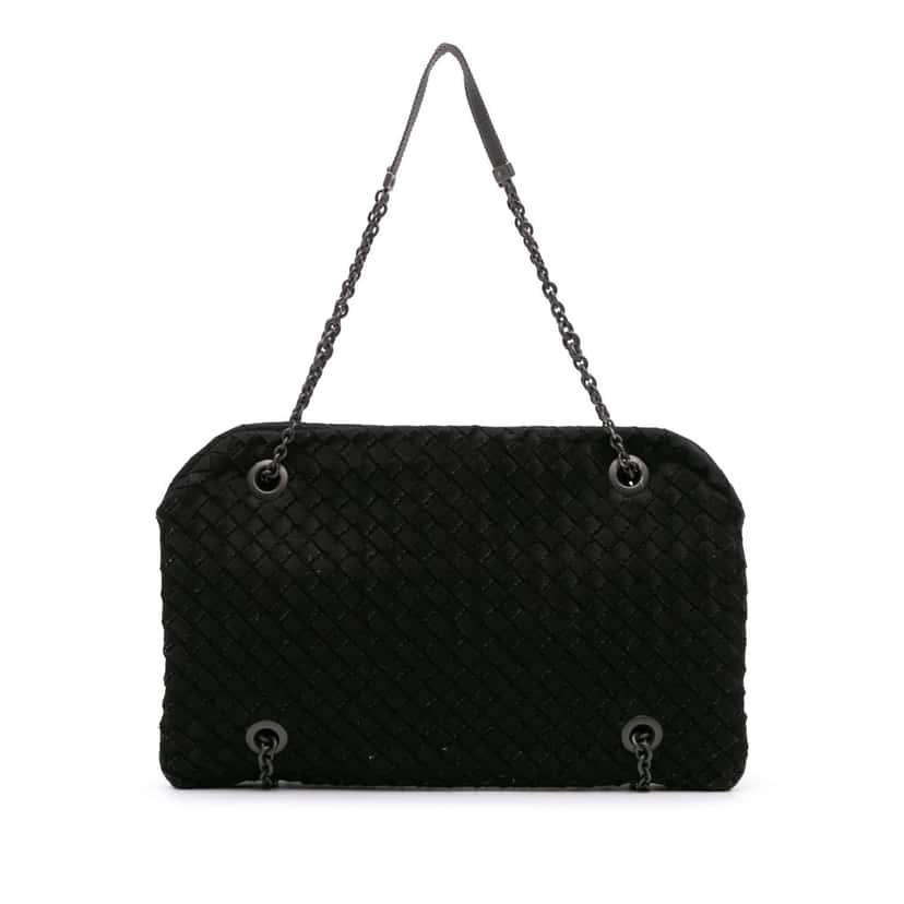 Bottega Veneta Grosgrain Intrecciato Duo Shoulder Bag Black Good condition - Front View