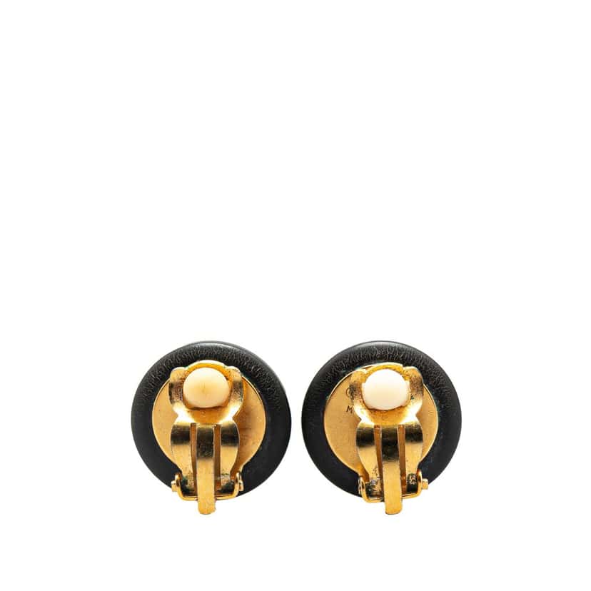 Chanel Resin CC Button Clip On Earrings Black Good condition - Back View