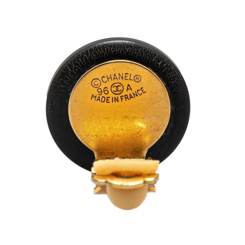 Chanel Resin CC Button Clip On Earrings Black Good condition - Inside View