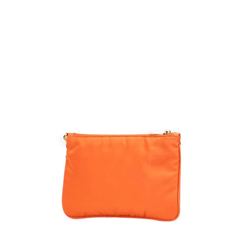 Prada Saffiano Trimmed Tessuto Wristlet Zip Pouch Orange Good condition - Back View