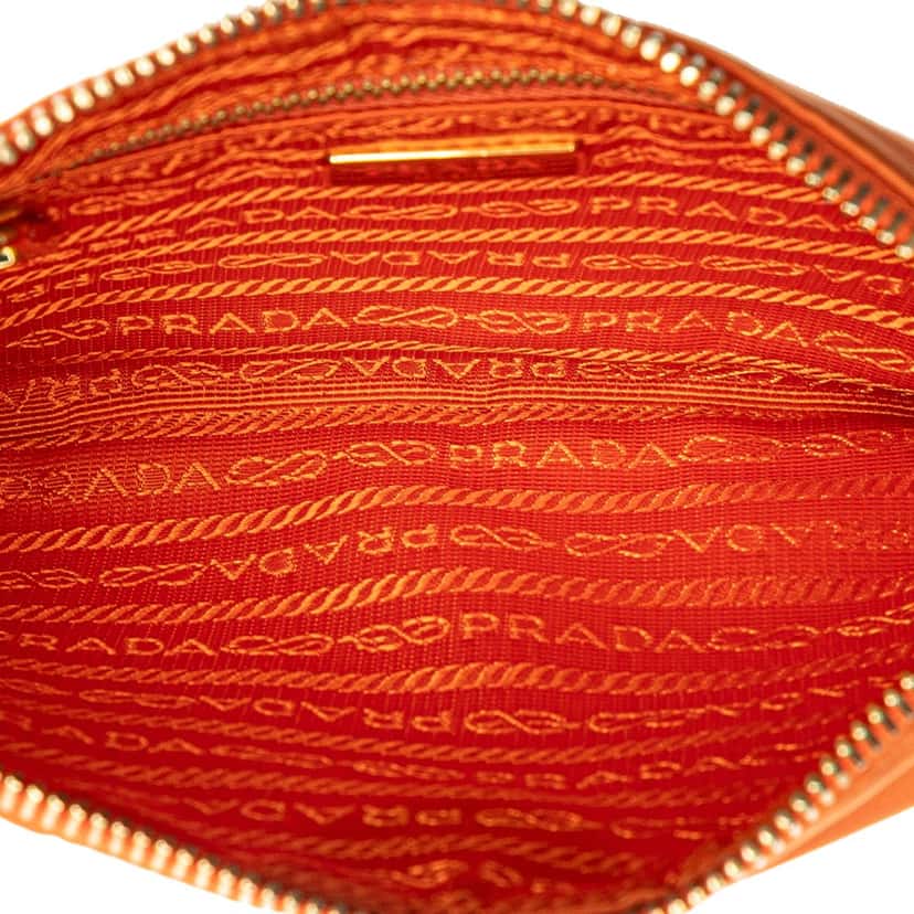 Prada Saffiano Trimmed Tessuto Wristlet Zip Pouch Orange Good condition - Model View