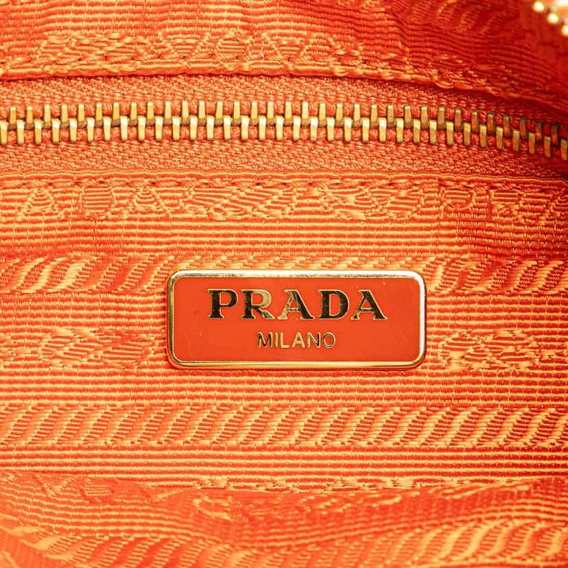 Prada Saffiano Trimmed Tessuto Wristlet Zip Pouch Orange Good condition - Box View